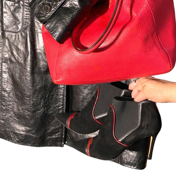 Furla booties. Black suede with red leather trim. No flaws. Some minor wear. - Picture 10 of 10